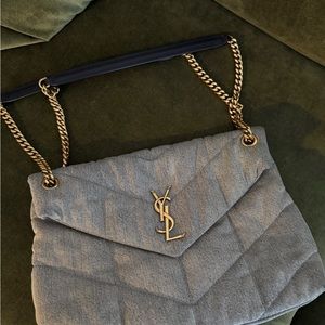 Sold! Yves Saint Laurent Gray Quilted Shoulder Bag with Gold Chain
